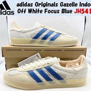adidas Originals Gazelle Indoor Shoes Off White Focus Blue Sneakers Mens JH5419